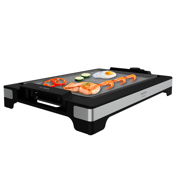 Grătar electric Cecotec Tasty&Grill 2000 Inoxstone, 2000 W, 5 trepte, 37,5 × 24,5 cm, negru