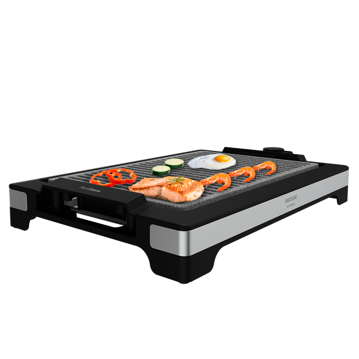 Grătar electric Cecotec Tasty&Grill 2000 Inox LineStone, 2000 W, 5 trepte, suprafață 37,5 × 24,5 cm