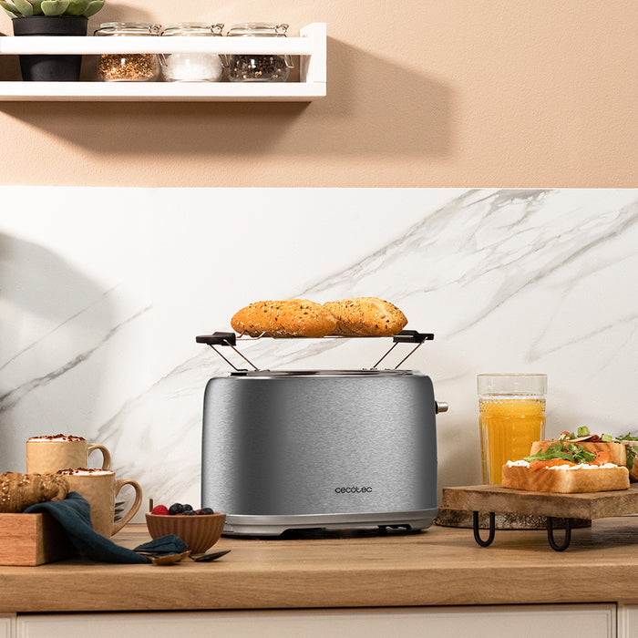 Prăjitor de pâine Cecotec Toast&Taste 1000 Retro Double Inox, 980 W, 2 felii, inox