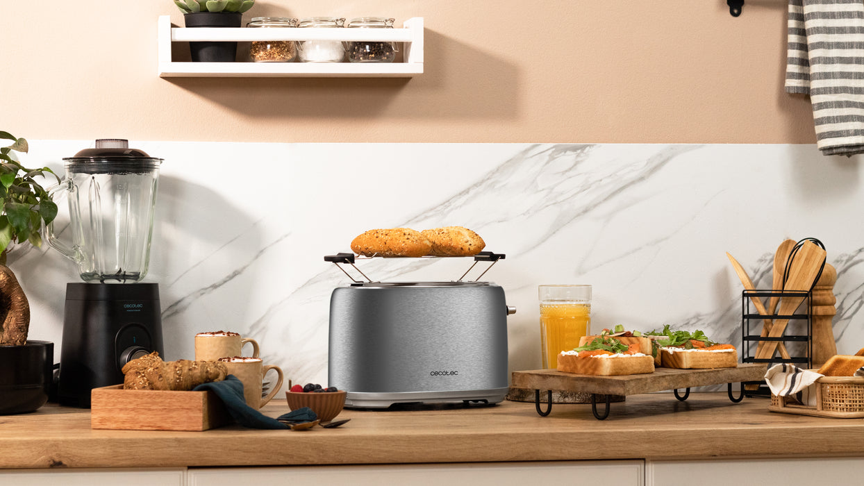 Prăjitor de pâine Cecotec Toast&Taste 1000 Retro Double Inox, 980 W, 2 felii, inox