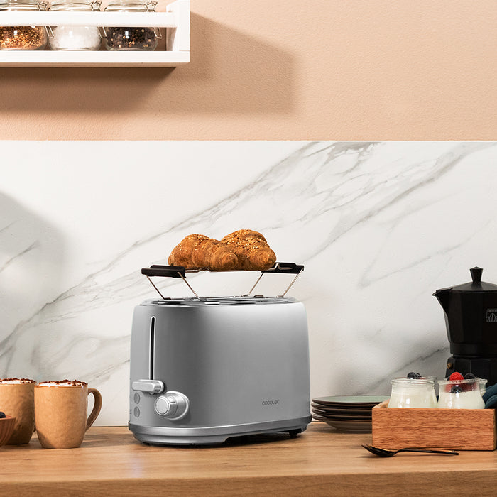 Prăjitor de pâine Cecotec Toast&Taste 1000 Retro Double Inox, 980 W, 2 felii, inox