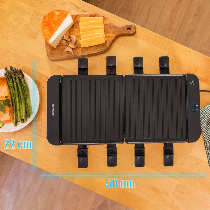 Raclette cu grill Cecotec Cheese&Grill 16000 Inox Black, 1400 W, pentru 8 persoane, suprafață 40 × 22 cm