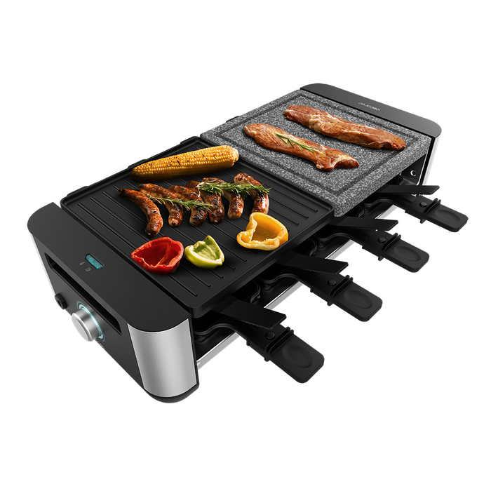 Aparat raclette Cecotec Cheese&Grill 16000 Inox Mixgrill, 1400 W, pentru 8 persoane, 22 × 50 × 12 cm, inox
