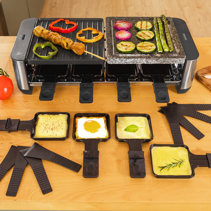 Aparat raclette Cecotec Cheese&Grill 16000 Inox Mixgrill, 1400 W, pentru 8 persoane, 22 × 50 × 12 cm, inox