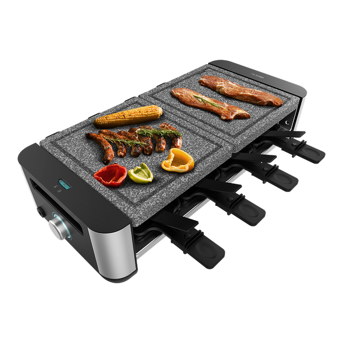 Raclette Cecotec Cheese&Grill 16000 Inox AllStone, 1400 W, pentru 8 persoane, suprafață de 40 × 22 cm