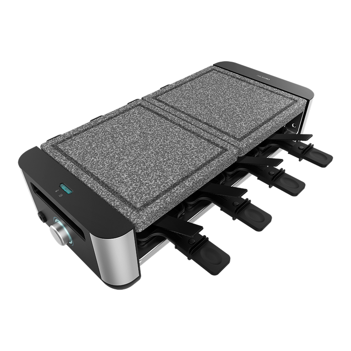Raclette Cecotec Cheese&Grill 16000 Inox AllStone, 1400 W, pentru 8 persoane, suprafață de 40 × 22 cm