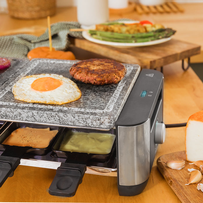 Raclette Cecotec Cheese&Grill 16000 Inox AllStone, 1400 W, pentru 8 persoane, suprafață de 40 × 22 cm