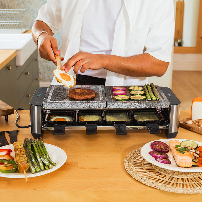 Raclette Cecotec Cheese&Grill 16000 Inox AllStone, 1400 W, pentru 8 persoane, suprafață de 40 × 22 cm