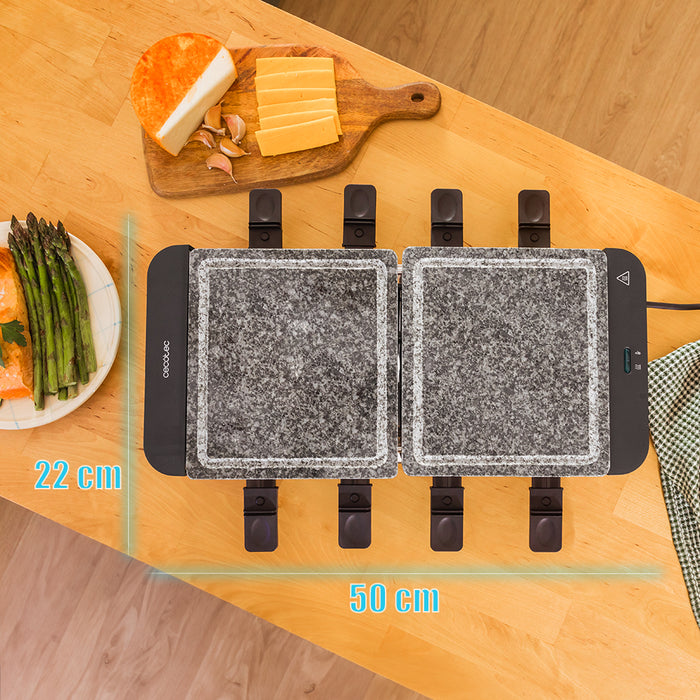 Raclette Cecotec Cheese&Grill 16000 Inox AllStone, 1400 W, pentru 8 persoane, suprafață de 40 × 22 cm