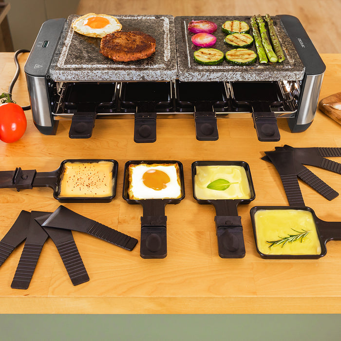 Raclette Cecotec Cheese&Grill 16000 Inox AllStone, 1400 W, pentru 8 persoane, suprafață de 40 × 22 cm