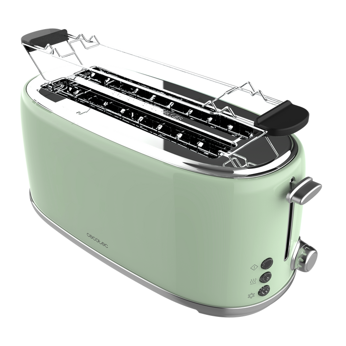 Prăjitor de pâine vertical Cecotec Toast&Taste 1600 Retro Double Green, 1630 W, 4 felii, 6 setări, verde
