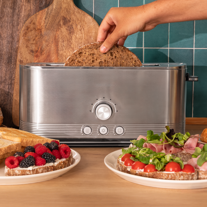 Prăjitor de pâine cu fantă lungă Cecotec Shine&Toast Extra, 1050 W, 2 felii, 7 niveluri, inox