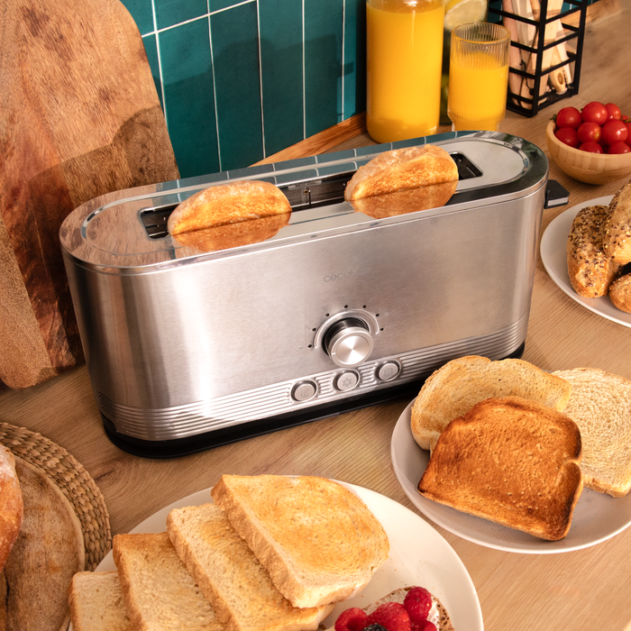 Prăjitor de pâine cu fantă lungă Cecotec Shine&Toast Extra, 1050 W, 2 felii, 7 niveluri, inox