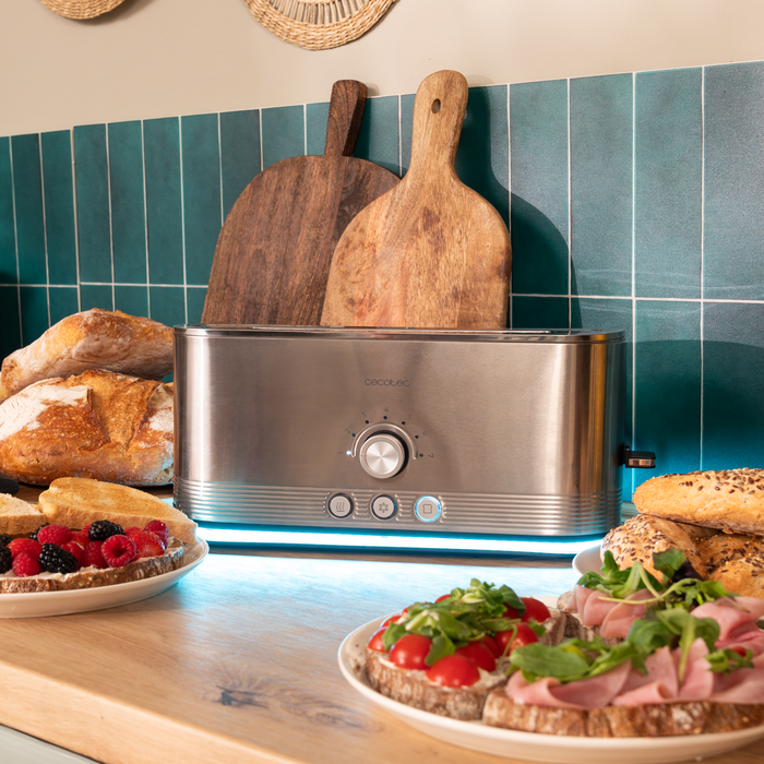Prăjitor de pâine cu fantă lungă Cecotec Shine&Toast Extra, 1050 W, 2 felii, 7 niveluri, inox