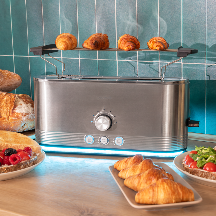 Prăjitor de pâine cu fantă lungă Cecotec Shine&Toast Extra, 1050 W, 2 felii, 7 niveluri, inox