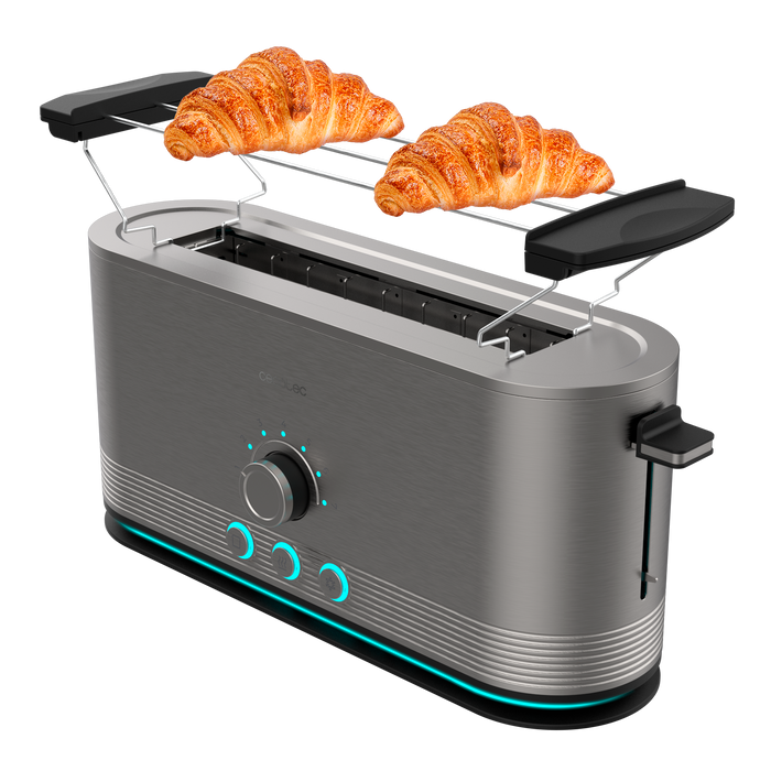 Prăjitor de pâine cu fantă lungă Cecotec Shine&Toast Extra, 1050 W, 2 felii, 7 niveluri, inox