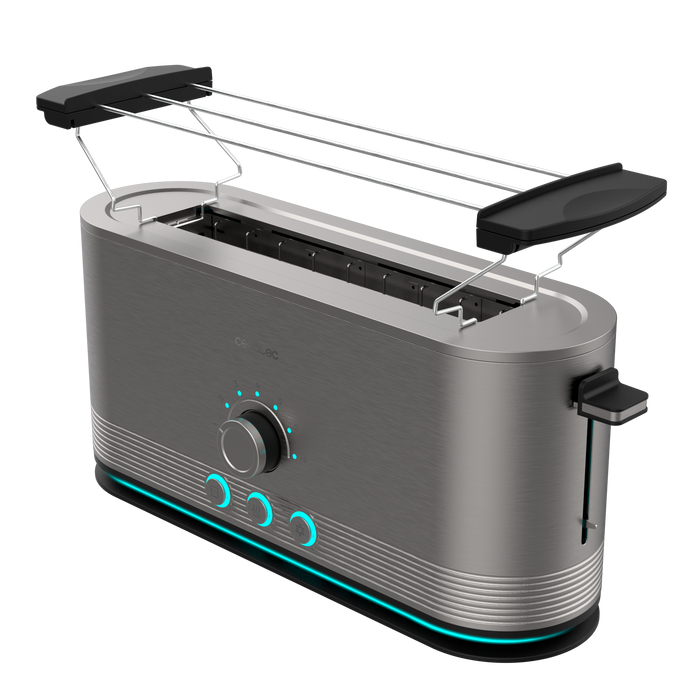 Prăjitor de pâine cu fantă lungă Cecotec Shine&Toast Extra, 1050 W, 2 felii, 7 niveluri, inox