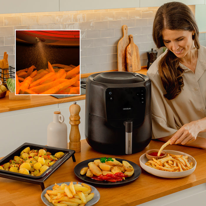Friteuză cu aer cald Cecotec CecoFry Rain, 5,5 l, 1550 W, 8 meniuri, neagră