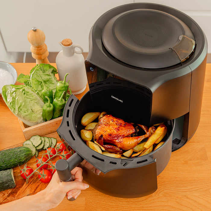 Friteuză cu aer cald Cecotec CecoFry Rain, 5,5 l, 1550 W, 8 meniuri, neagră
