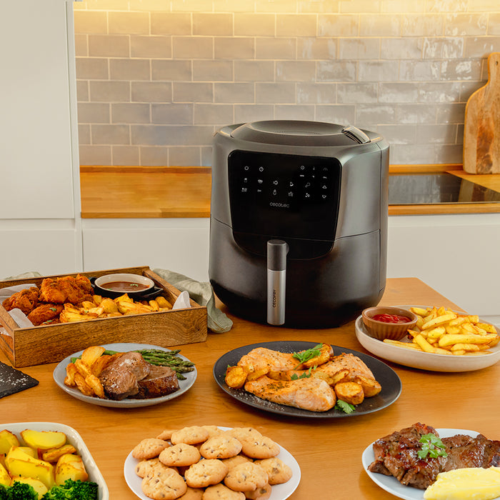 Friteuză cu aer cald Cecotec CecoFry Rain, 5,5 l, 1550 W, 8 meniuri, neagră