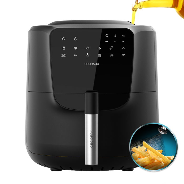 Friteuză cu aer cald Cecotec CecoFry Rain, 5,5 l, 1550 W, 8 meniuri, neagră