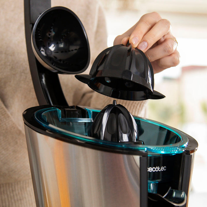 Storcător electric de citrice cu braț Cecotec EssentialVita Hyden 600 Steel, 600 W, 20,5 × 30,5 × 24 cm, filtru din inox