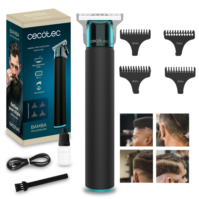 Aparat de tuns părul și barba Cecotec PrecisionCare Profiling, autonomie 90 min, 4 piepteni, 4 × 3,1 × 15,3 cm
