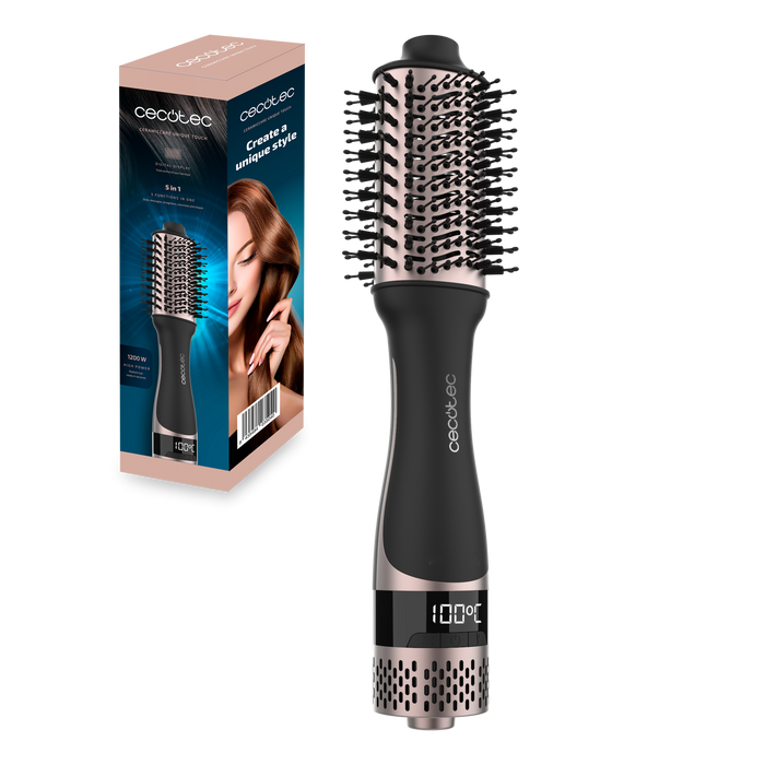 Perie cu aer cald Cecotec CeramicCare Unique Touch, 1200 W, 5 funcții, afișaj digital