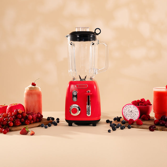 Blender cu cană Cecotec Power Black Titanium RetroRed, 1,5 l, 1200 W, 2 viteze, roșu