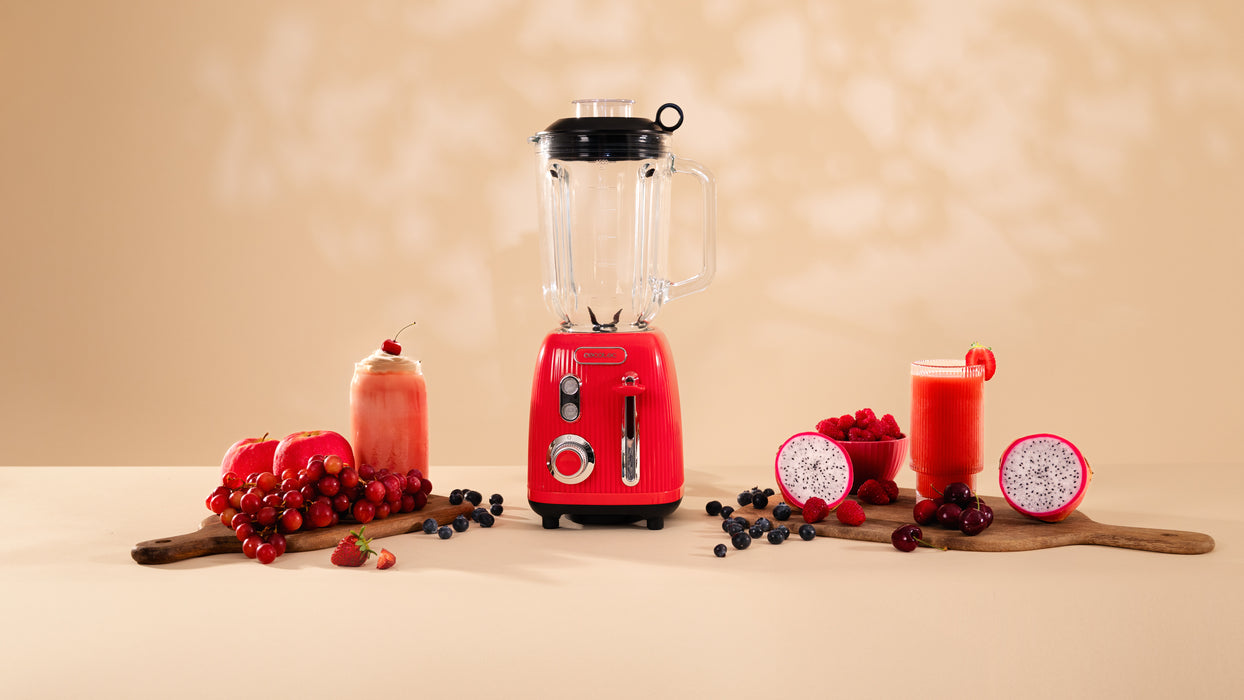 Blender cu cană Cecotec Power Black Titanium RetroRed, 1,5 l, 1200 W, 2 viteze, roșu