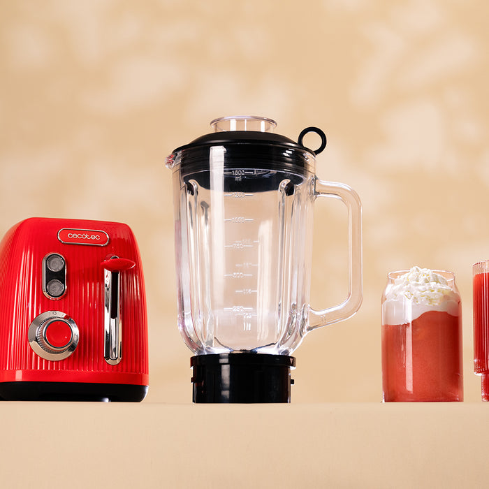 Blender cu cană Cecotec Power Black Titanium RetroRed, 1,5 l, 1200 W, 2 viteze, roșu