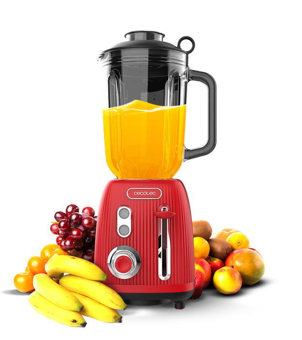 Blender cu cană Cecotec Power Black Titanium RetroRed, 1,5 l, 1200 W, 2 viteze, roșu