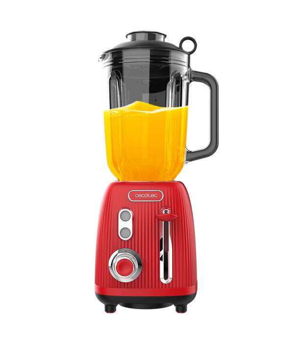 Blender cu cană Cecotec Power Black Titanium RetroRed, 1,5 l, 1200 W, 2 viteze, roșu