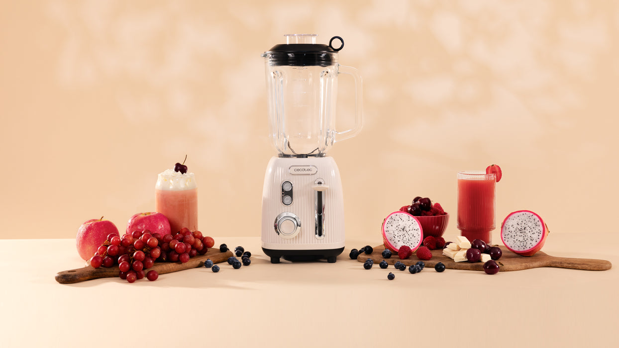 Blender cu vas Cecotec Power Black Titanium RetroBeige, 1,5 l, 1200 W, 2 viteze, bej