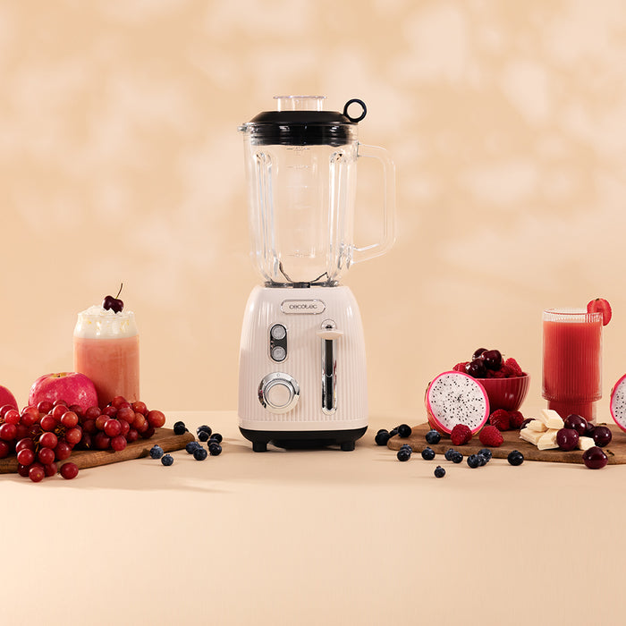 Blender cu vas Cecotec Power Black Titanium RetroBeige, 1,5 l, 1200 W, 2 viteze, bej