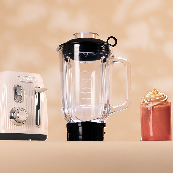 Blender cu vas Cecotec Power Black Titanium RetroBeige, 1,5 l, 1200 W, 2 viteze, bej