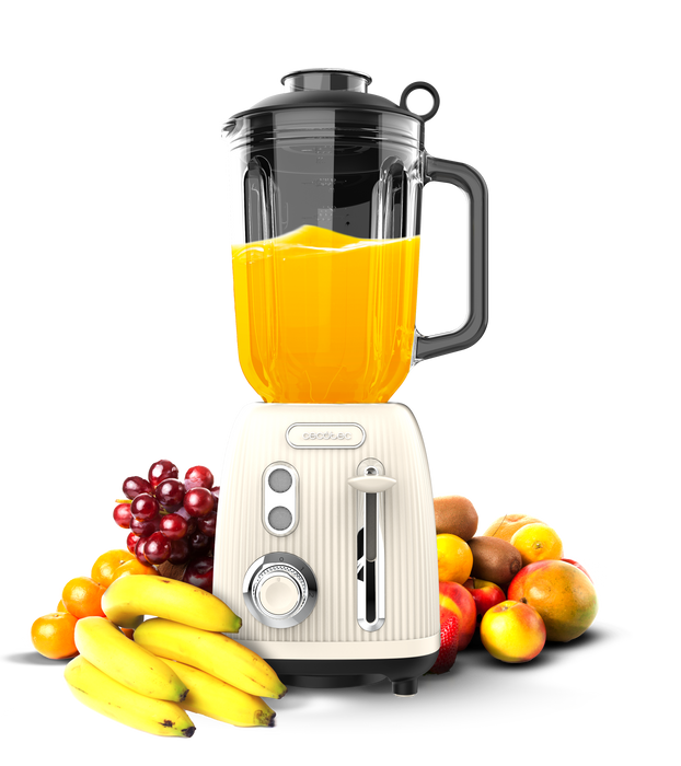 Blender cu vas Cecotec Power Black Titanium RetroBeige, 1,5 l, 1200 W, 2 viteze, bej