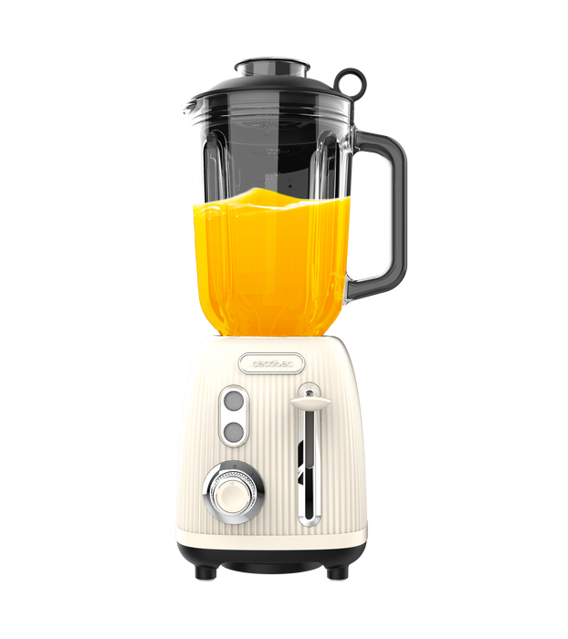 Blender cu vas Cecotec Power Black Titanium RetroBeige, 1,5 l, 1200 W, 2 viteze, bej