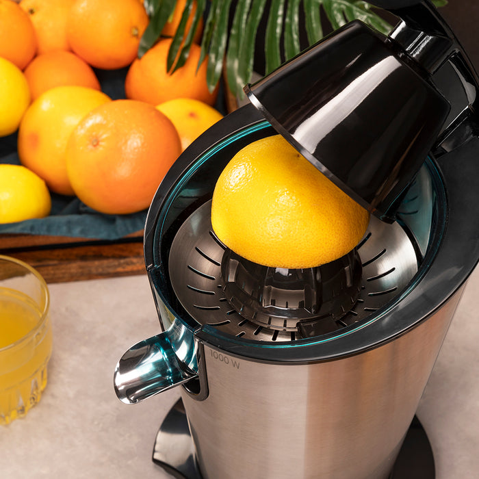 Storcător electric de citrice cu pârghie Cecotec EssentialVita PowerFresh 1000 Inox, 1000 W, 19,5 × 31 × 25,5 cm, inox