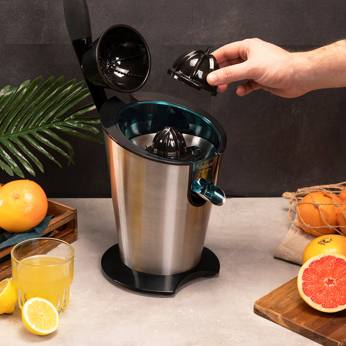 Storcător electric de citrice cu pârghie Cecotec EssentialVita PowerFresh 1000 Inox, 1000 W, 19,5 × 31 × 25,5 cm, inox