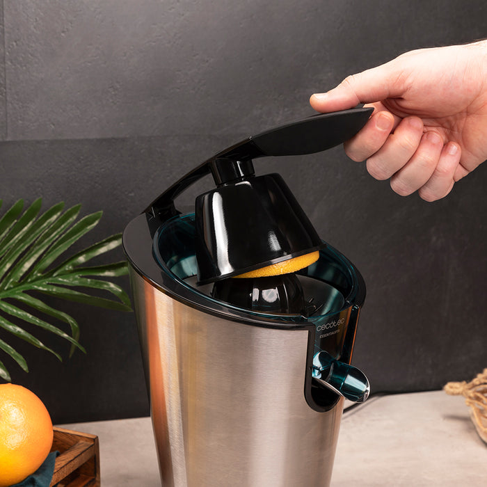 Storcător electric de citrice cu pârghie Cecotec EssentialVita PowerFresh 1000 Inox, 1000 W, 19,5 × 31 × 25,5 cm, inox