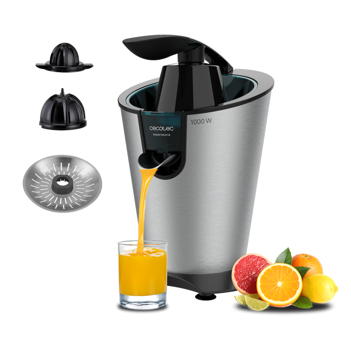 Storcător electric de citrice cu pârghie Cecotec EssentialVita PowerFresh 1000 Inox, 1000 W, 19,5 × 31 × 25,5 cm, inox