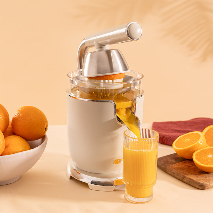 Storcător electric de citrice cu pârghie Cecotec Xqueeze RetroJuice 1000, 1000 W, recipient 500 ml, bej