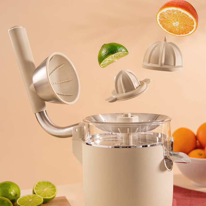 Storcător electric de citrice cu pârghie Cecotec Xqueeze RetroJuice 1000, 1000 W, recipient 500 ml, bej