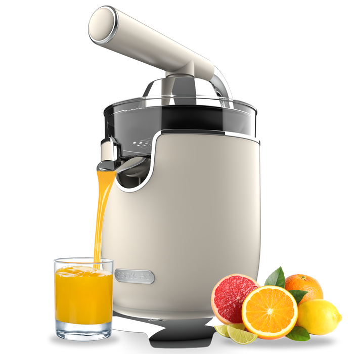 Storcător electric de citrice cu pârghie Cecotec Xqueeze RetroJuice 1000, 1000 W, recipient 500 ml, bej
