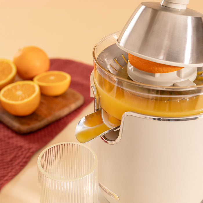 Storcător electric de citrice cu pârghie Cecotec Xqueeze RetroJuice 1000, 1000 W, recipient 500 ml, bej