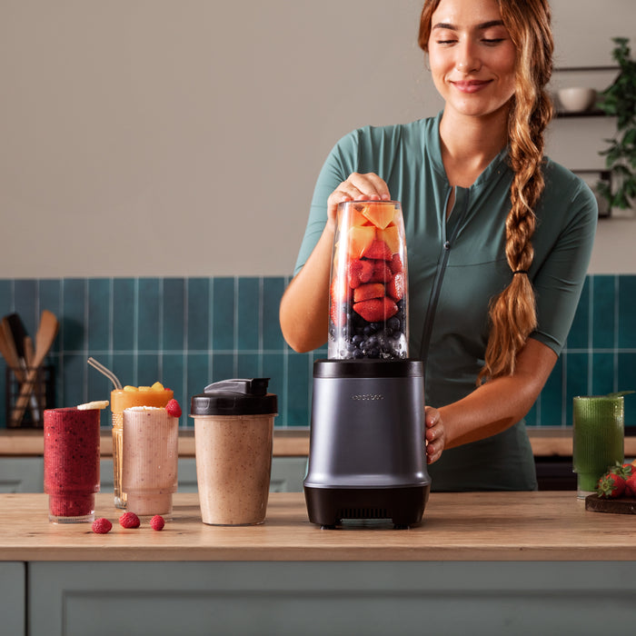 Blender individual Cecotec Nutriblender Fusion, 1000 W, 6 lame, recipiente de 900 și 500 ml, negru