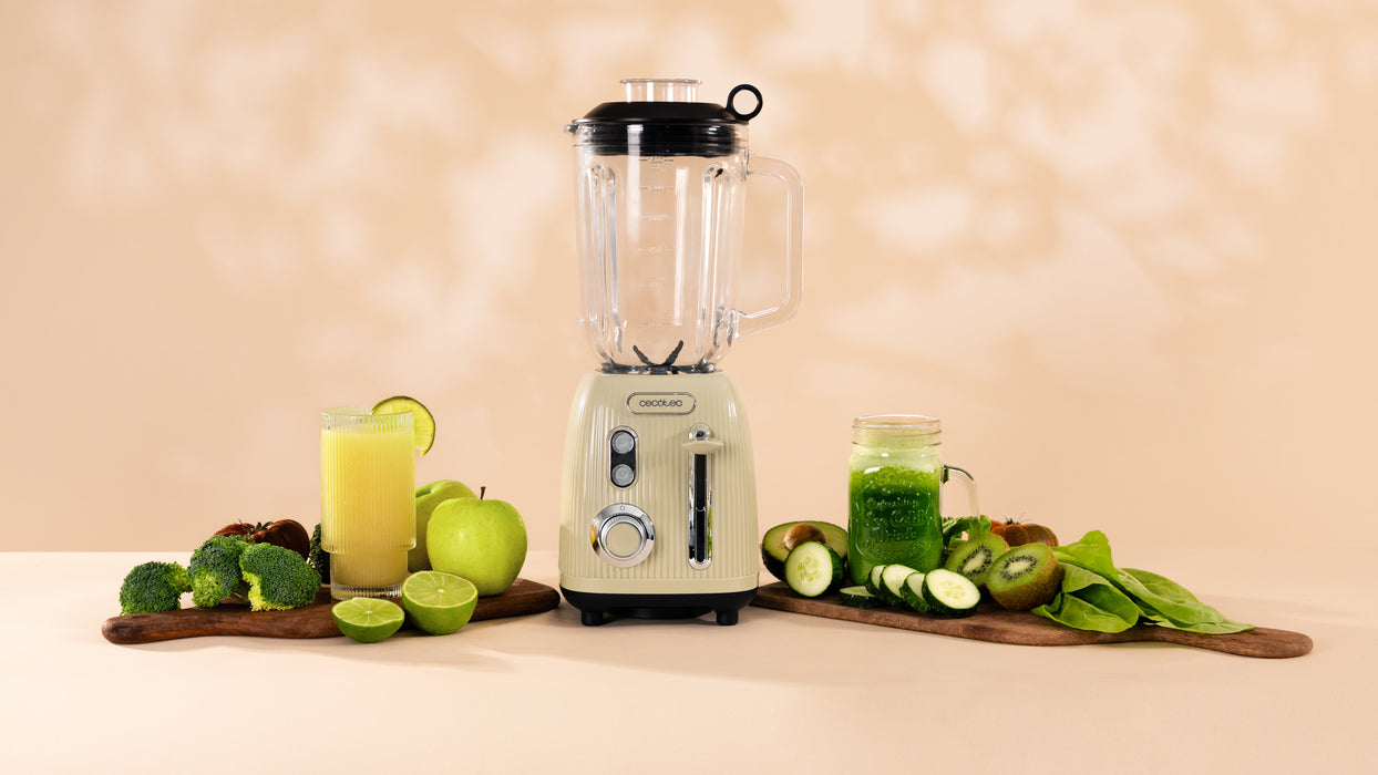 Blender cu cană Cecotec Power Black Titanium RetroGreen, 1,5 l, 1200 W, 2 viteze, verde