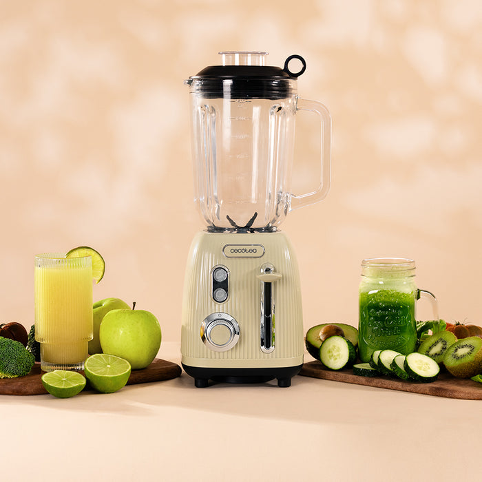 Blender cu cană Cecotec Power Black Titanium RetroGreen, 1,5 l, 1200 W, 2 viteze, verde
