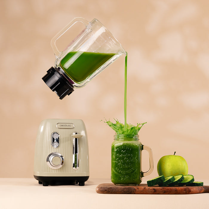 Blender cu cană Cecotec Power Black Titanium RetroGreen, 1,5 l, 1200 W, 2 viteze, verde